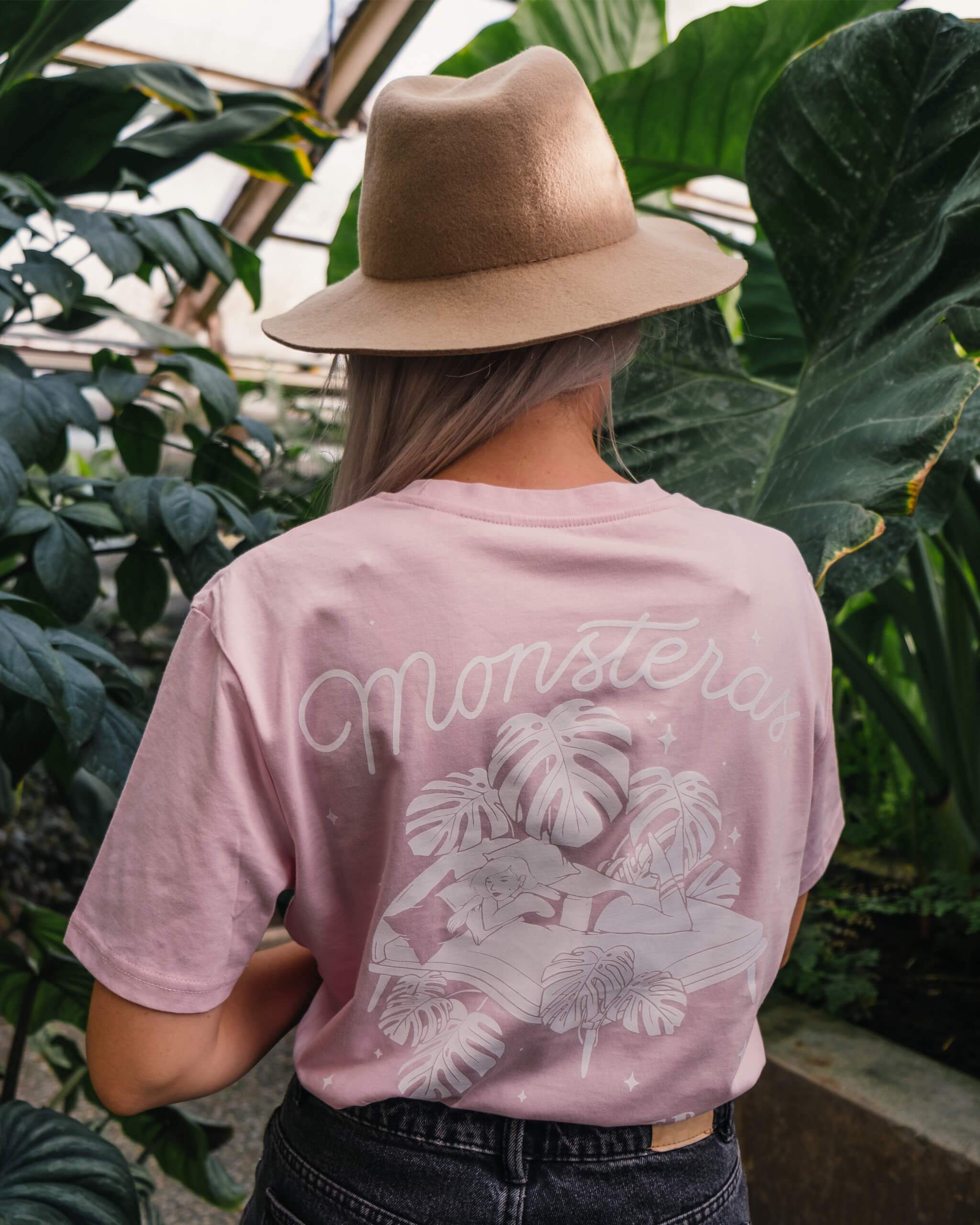 Monsteras Under My Bed Pink T-shirt - plantsnobiety