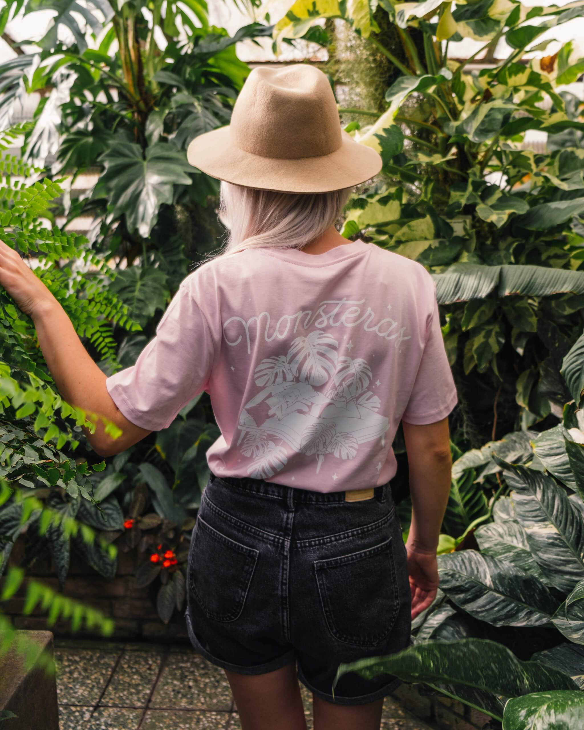 Monsteras Under My Bed Pink T-shirt - plantsnobiety