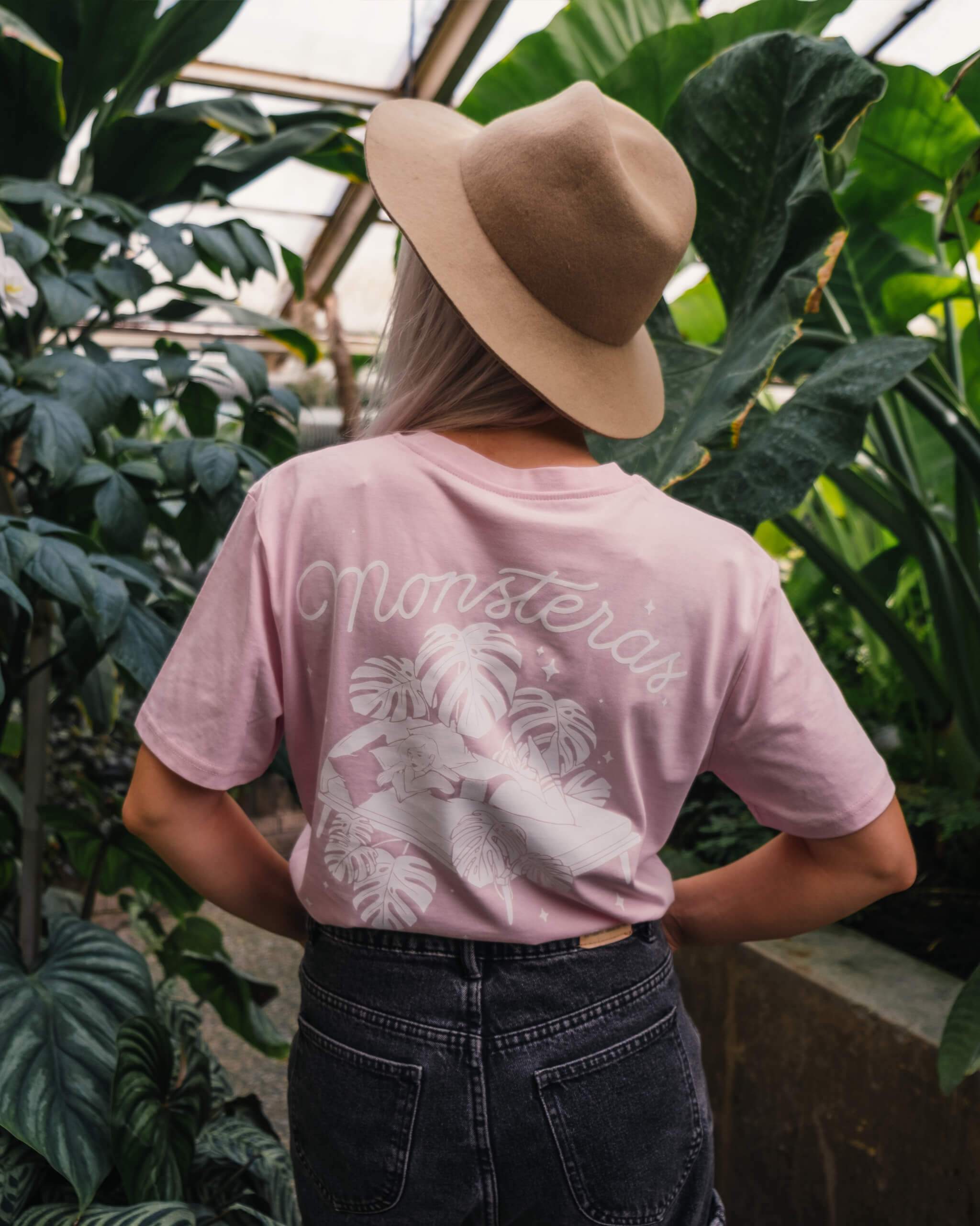 Monsteras Under My Bed Pink T-shirt - plantsnobiety